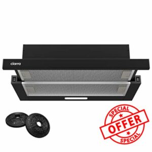 CIARRA CBCB6906D Integrated Telescopic Cooker Hood 60 cm 370m³/h Built-in Vent Hood LED Light 2 Speeds Undercabinet Extractor Fan Black