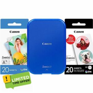 Canon Zoemini 2 Printing Kit Photo Printer + Zinc Photo 20-Piece + ZP-2030 (20 Sheets) + 10 Circle Stickers (for Smartphone