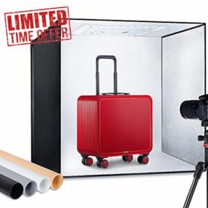 Light Box Photography 60x60x60CM Photo Studio 65W 5500K Portable Tent Including 4 Backdrops(Black/White/Gray/Orange) Suitable for Product Photography (Electronic Products
