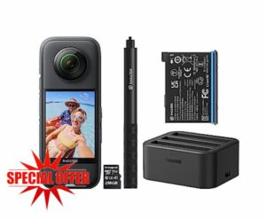 Insta360 X3 360 Degree Action Camera SHOOT-MORE Kit inc: Invisible Selfie Stick + Extra Battery + Fast Charge Hub + 256GB