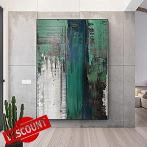Extra Large Dark Green Abstract Painting on Canvas Wall Art Pictures Artwork Home Living Room Office Decoration Paintings 100x180cm/39x71inch With Black Frame Ready to Hang