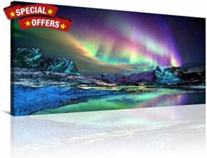 Aurora Borealis Canvas Wall Art Northern Lights Prints Painting Artwork for Living Kids Room Bedroom Office Wall Decoration Scenery Framed Picture Decor Panel Ready to Hang