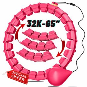 65Inch 32 Knots XXL Plus Size Weighted Hula Fitness Hoops Infinity Fit Weight Loss Detachable Rings with Weight Ball