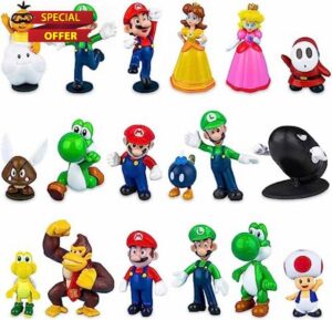 FAMINESS Super Mario Cake Toppers Figures 18PCS Mario Action Figures Mini PVC Toys 4-7cm/1.5-2.7Inch Tall Birthday Cake Cupcake Decorations Mario Party Supplies for Mario Fans