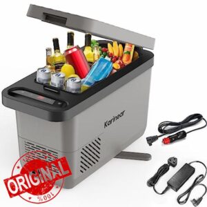 Karinear 16L Car Fridge Grey，12v Camping Fridge，Compressor Fridge Portable Plug-in Electric Cooler Box for Camping