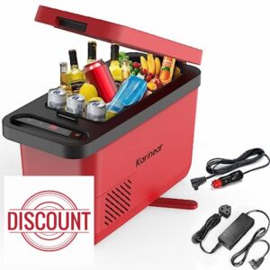Karinear Car Fridge Red，12v Camping Fridge，16L Compressor Fridge Portable Plug-in Electric Cooler Box for Camping