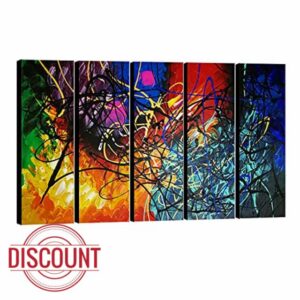 Wieco Art 5 Panels Abstract Heart Oil Paintings Reproduction on Canvas Wall Art Decor Ready to Hang for Home Office Decorations Extra Large Modern 100% Hand Made Contemporary Impressionist Artwork