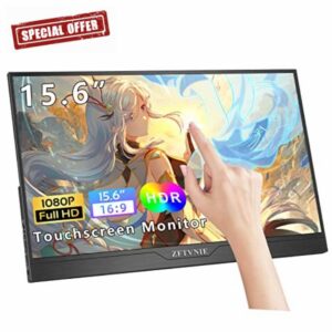 ZFTVNIE Portable Monitor -15.6 inch Touchscreen Monitor Full HD 1920x1080P Portable Display with HDMI USB-C External Monitor for Laptop/Phones/PC/PS4/PS5