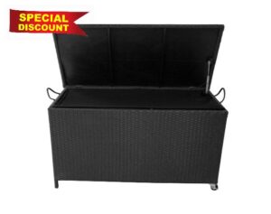 Panana Large Garden Storage Box Rattan Deck Box with Wheels