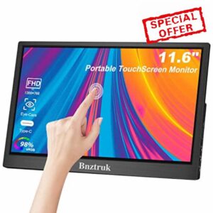 Bnztruk 11.6 Inch Touchscreen Portable Monitor 1366×768 Full HD Small Screen Display with HDMI Type-C for Computer