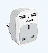 TESSAN UK to EU Euro Europe Travel Adapter with 2 USB Ports - Grounded European Power Plug Adapte...