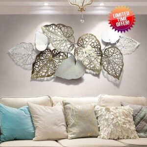 TWY 3D Metal Wall Art Home Decor Nature Gold Flower Blooming Wall Sculptures Leaves Modern Wall Hanging Artwork Decoration for Living Room Bedroom Luxury Kitchen Gifts