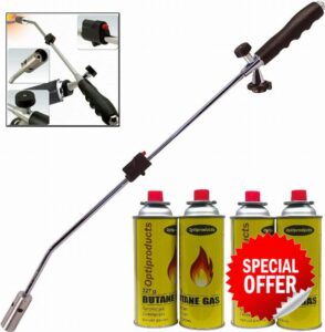 Garden Weed Burner with Auto Ignition Butane Weed Gas Wand Blowtorch Garden Torch Weeds Killer Burner with 4 Canisters