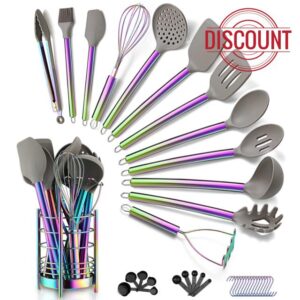 HOMQUEN 38 Piece Silicone kitchen Cooking Utensils Set with Utensil Crocks