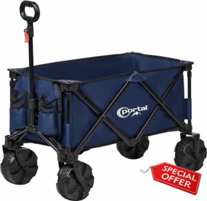 PORTAL Beach Trolley Cart for Sand All Terrain Big Wheels Festival Camping Trolley Folding Beach Wagon Foldable Garden Trolley on Wheels Supports 102kg Heavy Duty Collapsible