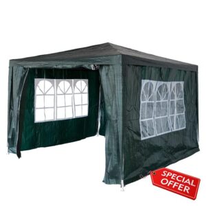 BIRCHTREE 3x3m Garden Steel Tube PE Gazebo With 4 Pieces Sidewalls Zippers 2 Windows Canopy Patio New Party Camping Wedding Tent Shade Waterproof Outdoor Marquee Awning Gree