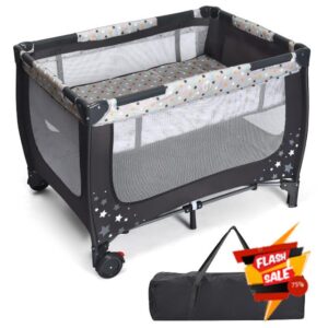 COSTWAY Foldable Travel Cot