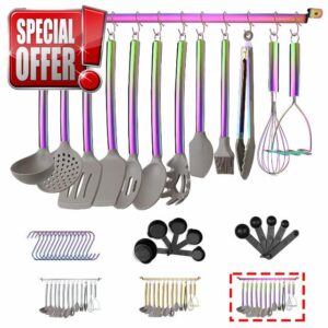 HOMQUEN 38 Piece Silicone kitchen Cooking Utensils Set with Utensil Rack