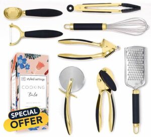 Black and Gold Tool Set- Luxe 8PC Kitchen Gadget Set with Anti-Slip Handles