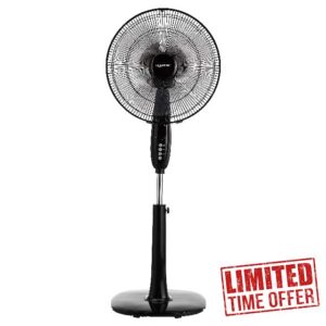 Amazon Basics Height & Tilt Angle Adjustable Oscillating Digital Dual 3-Blade 3-Speed Standing Pedestal Fan with Remote Control