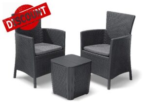 Allibert Iowa Balcony Set Poly Cotton Cushions Graphite/Cool Grey