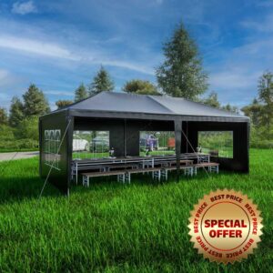 BIRCHTREE 3x6m Garden Steel Tube PE Gazebo With 6 Pieces Sidewalls Zippers 4 Windows Canopy Patio New Party Camping Wedding Tent Shade Waterproof Outdoor Marquee Awning Grey