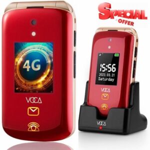 VOCA Big Button Flip Phone for Elderly | Dual Screen | Unlocked 4G LTE | Loud Volume | SOS Button | Hearing Aid Compatibility | Charging Dock | Predictive Text | V543