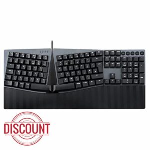 perixx PERIBOARD-535BL Wired Ergonomic Mechanical Full-size Keyboard - Low-Profile Blue Clicky Switches - Programmable Feature with Macro Keys - Compatible with Windows and Mac OS X - UK English