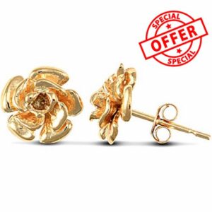 Jewelco London Ladies 9ct Yellow Gold Rose Flower Petals Stud Earrings