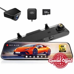 WOLFBOX Rear View Mirror Camera:Mirror Dash Cam Front and Rear 4K+2.5K for Car with 12" Full Touch Screen