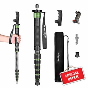 Camera Stand Monopod Manbily Walking Stick Monopods for Cameras Carbon Fiber Portable Compact Travel Monopod Unipod Stick with handle 6 Sections 61inches 15.4lbs for DSLR Video Camcorder Stand (Green)