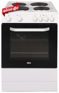 60cm Electric Cooker With 4 Solid Plate Hob In White Freestanding - SIA ESCA61W