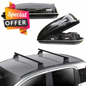 Complete Roof Rack Bar System with Thule Ocean 80 Roof Top Box - Compatible with Vauxhall Corsa D 2006 to 2015