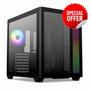 Vetroo AL700 Mid-Tower ATX Black PC Case Dual Tempered Glass Panel Top & Baseplate 360mm Radiator Support Computer Gaming Case ARGB with LED Strip Pre-Installed Rear 120mm Addressable RGB Fans