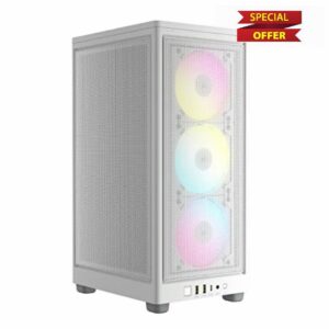 Corsair iCUE 2000D RGB AIRFLOW Mini-ITX PC Case - Mini-ITX Form-Factor - Steel Mesh Panels - Three-Slot GPU Support - 3x AF120 RGB SLIM Fans Included - iCUE Lighting Node CORE Controller - White