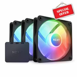 NZXT F120 RGB Core Triple Pack - 3 x 120mm Hub-Mounted RGB Fans with RGB Controller - 8 Individually-Addressable LEDs - Semi-Translucent Blades - High Static Pressure & Airflow - CAM Software - Black