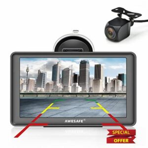 AWESAFE Bluetooth Sat Nav with Reversing Camera for Cars Truck Satnav Lorry HGV GPS Navigation with Speed Camera Alert Postcode