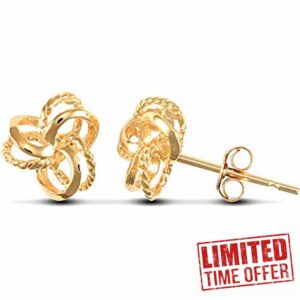 Jewelco London Ladies 9ct Yellow Gold Trinity Double Love Knot Stud Earrings