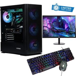 Veno Scorp Gaming PC Bundle 24" Monitor AMD Ryzen 7 5700X 3.4GHZ NVIDIA RTX 4060 8GB Corsair 16GB 3200MHZ Ram 1TB NVME SSD 750W 80+ PSU WINDOWS 11 - WiFi - Titan - Liquid Cooling