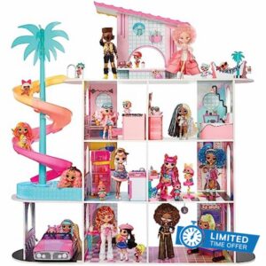 L.O.L. Surprise OMG Fashion House Playset with 85+ Surprises - Real Wood Doll House with Pool