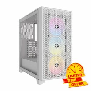 CORSAIR 3000D RGB AIRFLOW Mid-Tower PC Case – 3x AR120 RGB Fans – Three-Slot GPU Support – Fits up to 8x 120mm Fans – High-Airflow Design – White