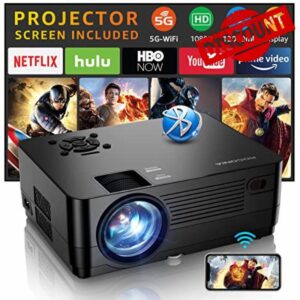 5G WiFi Bluetooth Native 1080P Projector[Projector Screen Included]