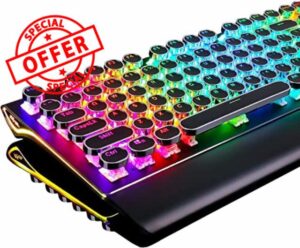 RK ROYAL KLUDGE Typewriter Gaming Keyboard Retro Mechanical Keyboard RGB Backlit