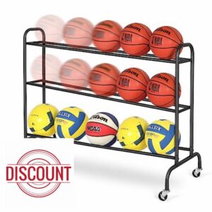 FHXZH Basketball Rack Training Stand - Tilt Ball Training Equipment Holder Shooting Rolling Storage Cart with Wheels Sports Outdoor Volleyball Soccer Football Garage Organizer Basketball Accessories