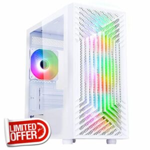 CiT Terra Micro-ATX PC Gaming Case M/ATX with Tempered Glass Side Panel with 3 Front ARGB Infinity Fans & 1 Rear ARGB Infinity Fan Included | White