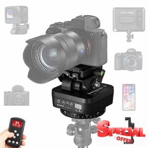 Soonpho M4 Tripod Camera Panorama Head Remote Control Pan Tilt Motorized Head 360 Degree Electric Erectable with Phone Clamp and Remote Control for DSLR Cameras