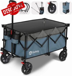 Sekey Folding Wagon with 220LBS Larger Capacity,Heavy Duty Festival Trolley on Big All-terrain Wheels with Brake