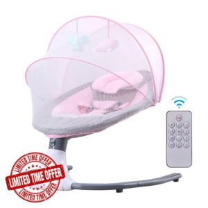 KIPOP S-Y608 Motorized Baby Swing for Infants Baby Rocker 4 Speeds & 4 Timer & 12 Preset Lullabies Supports BT Connection USB Flash Drive Washable Easy Install with Remote Control Comfortable