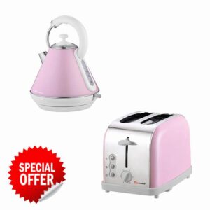 SQ Professional Breakfast Set 2pc Kettle 2200W & 2 Slice Toaster 900W (Dainty Appleblossom Pink)