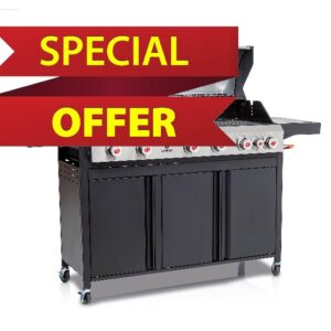 LANDMANN - Gas BBQ with Pizza Oven - 6 Burner Gas Barbecue with Integrated Thermometer
